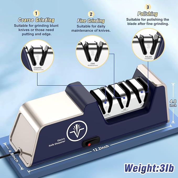 Electric Knife Sharpener for 15 to 20-Degree Knives 100% Diamond Abrasive - Image 2