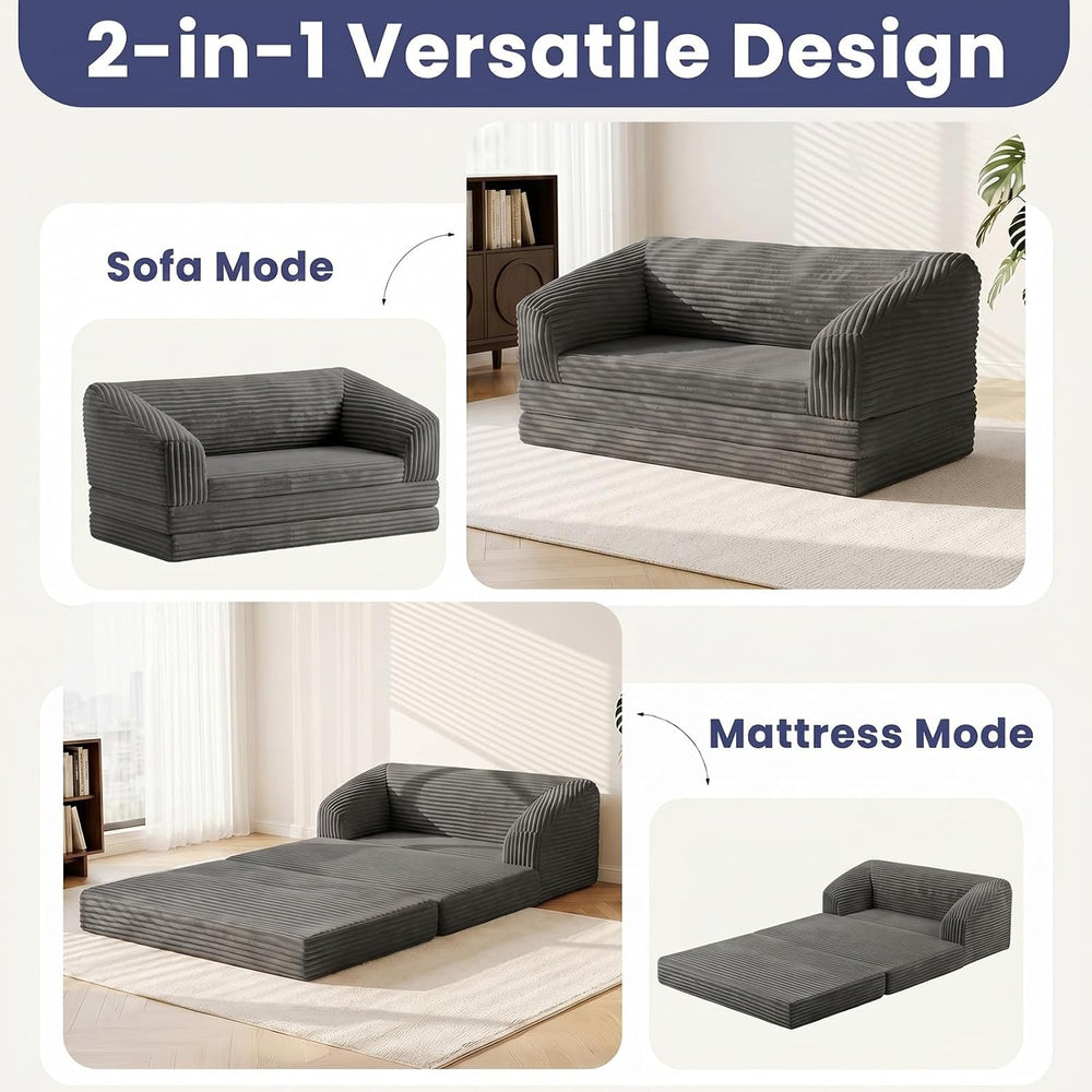 Convertible Sofa Bed, 3-in-1 Foldable Loveseat Couch with Armrest, Corduroy F...