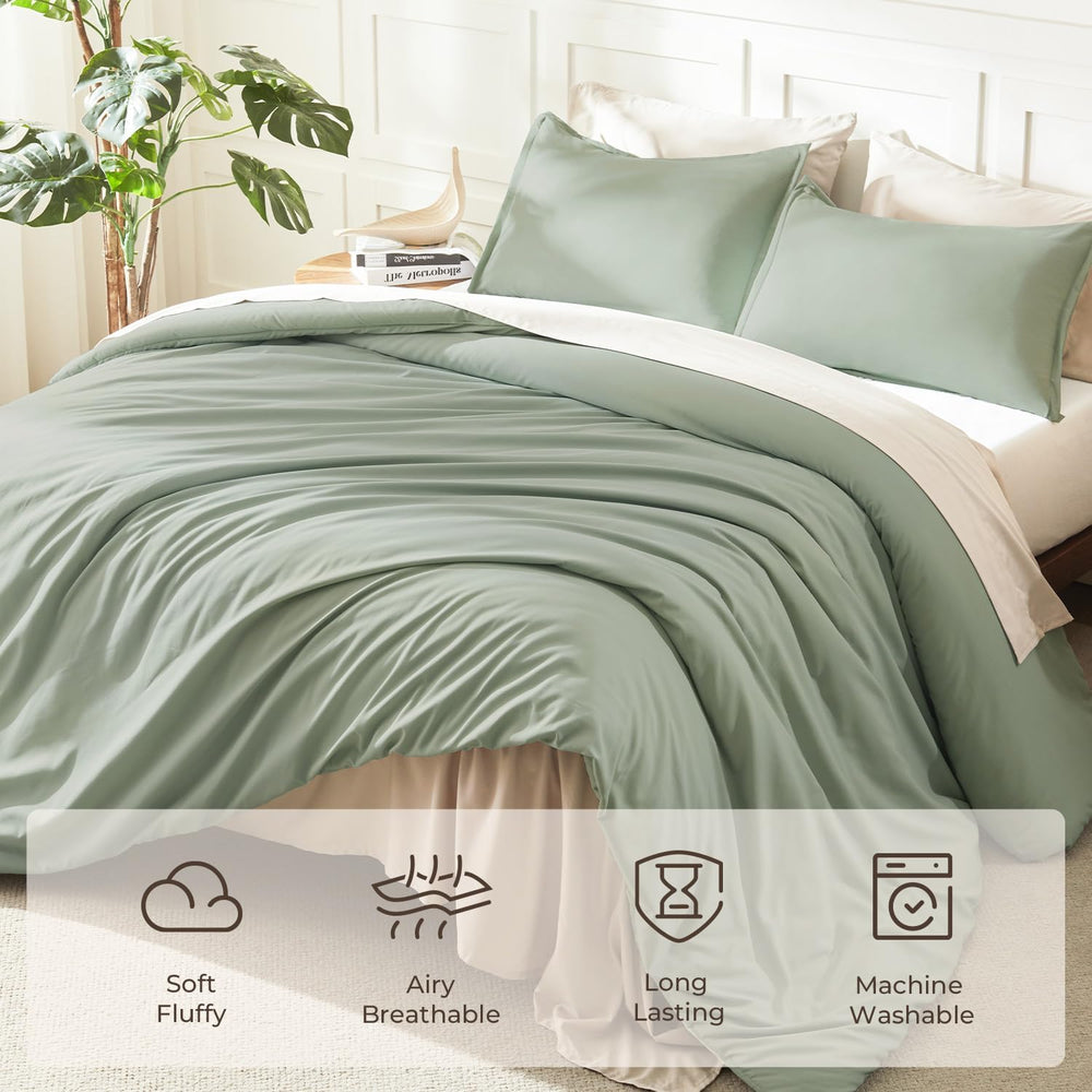 Litanika California King Comforter Set Sage Green, 3 Pieces Solid Bedding