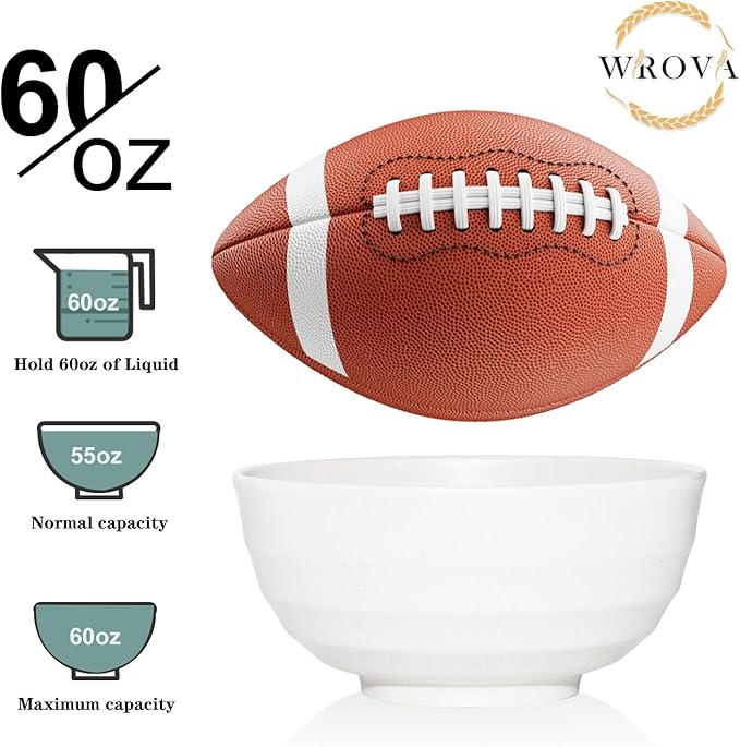 Wrova Wheat Straw Bowls Set 60 OZ, Unbreakable Large White Bowls Set of 6 - Image 3