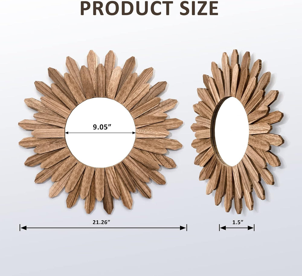 Honiway Mirror Wall Decor 21 inch Rustic Wood Boho Aesthetic Mirror for Room ...