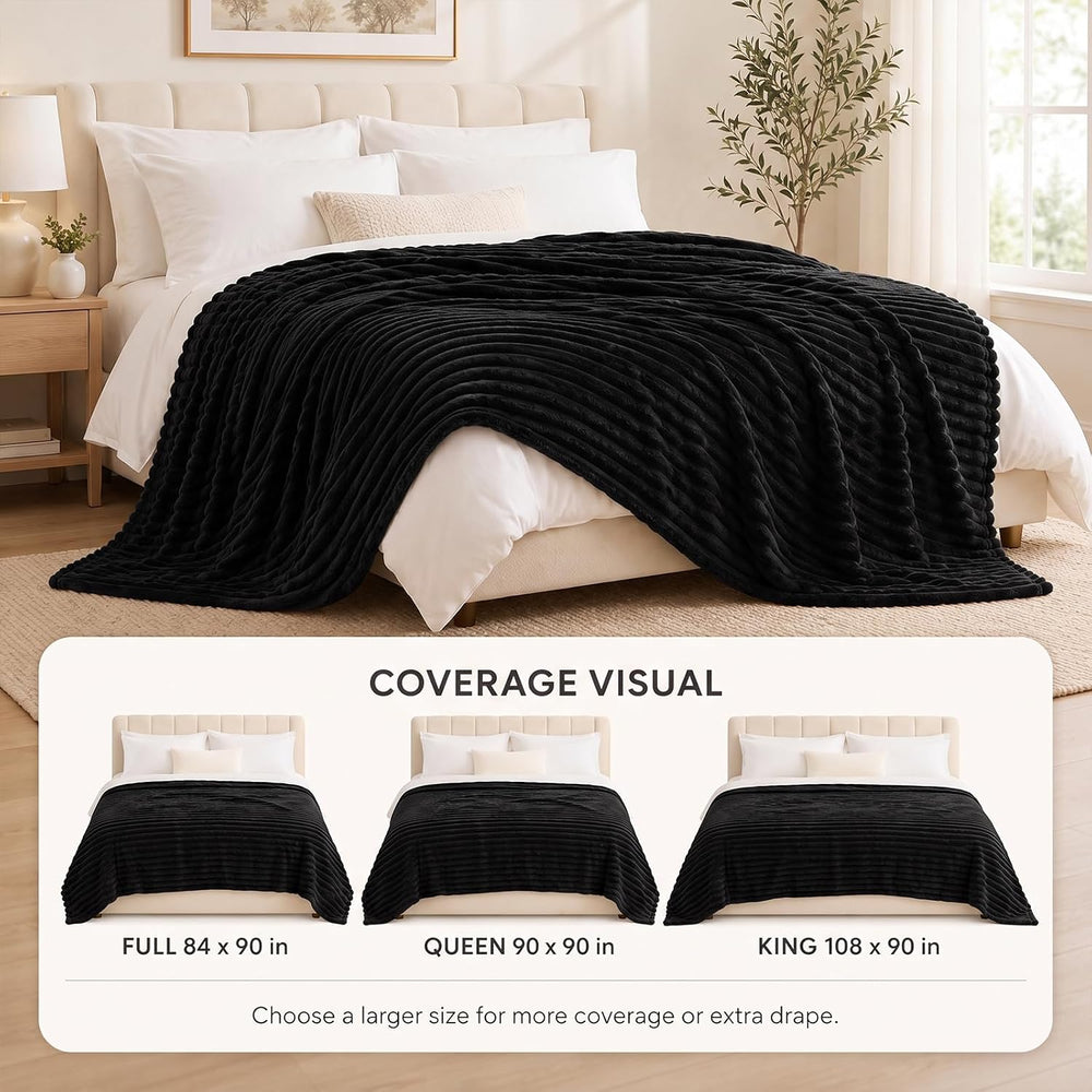 HIMEET Black King Size Blanket for Bed, 300GSM Ribbed Fleece, 108 x 90 in