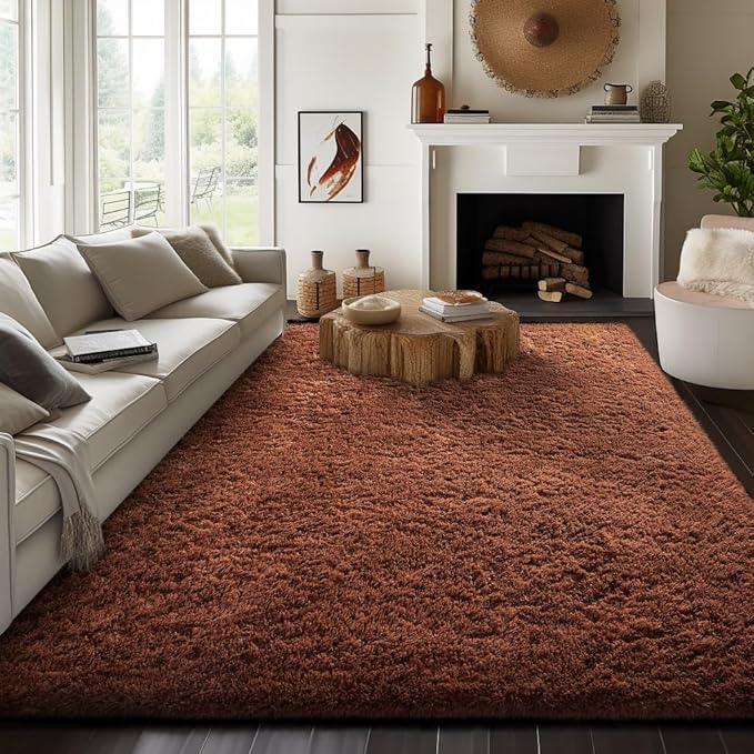 Ophanie 8x10 Brown Area Rugs for Living Room, Large Shag Bedroom Carpet by Ophanie