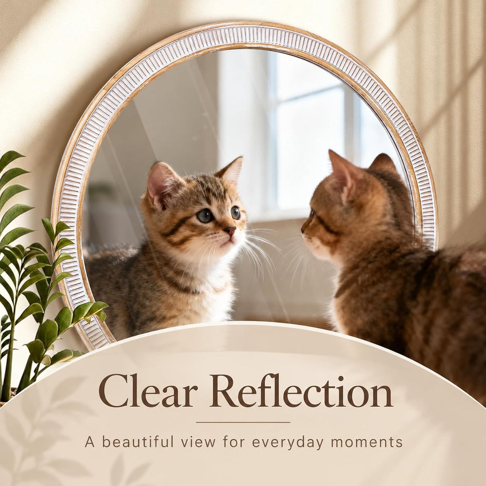 36 Inch Large Round Wood Mirror, Farmhouse Bathroom Mirrors for Wall