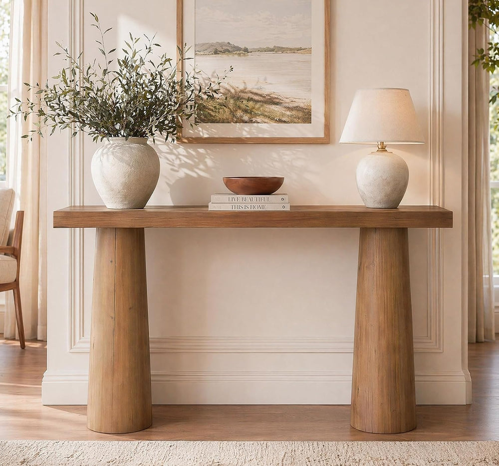 63-Inch Solid Wood Console Table, Farmhouse Entryway Table, Rectangular Long ...