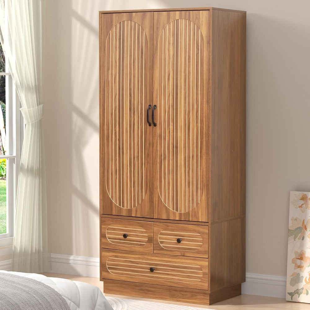 Jluomei Armoire Wardrobe Closet with Doors, Wardrobe Cabinet with 3 Drawers, ...
