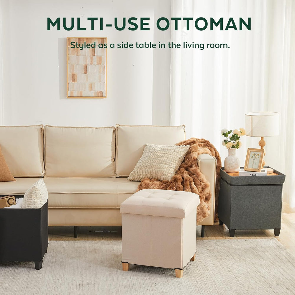Ottoman with Storage, Square Storage Ottoman for Dorm, Linen Ottomans with Le...