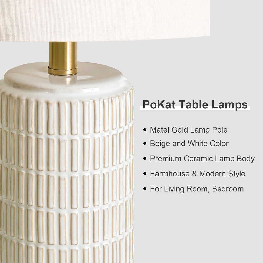 PoKat Ceramic Table Lamps Set of 2 for Bedroom Living Room, 21.5'' White