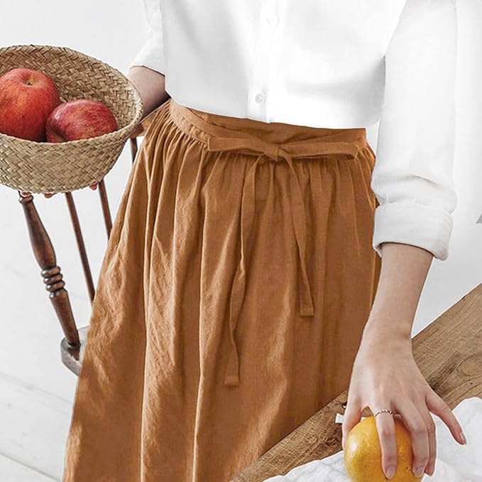 Cotton Linen Half Apron for Women Vintage Waist Apron Ruffle Plain Bright Color - Image 5