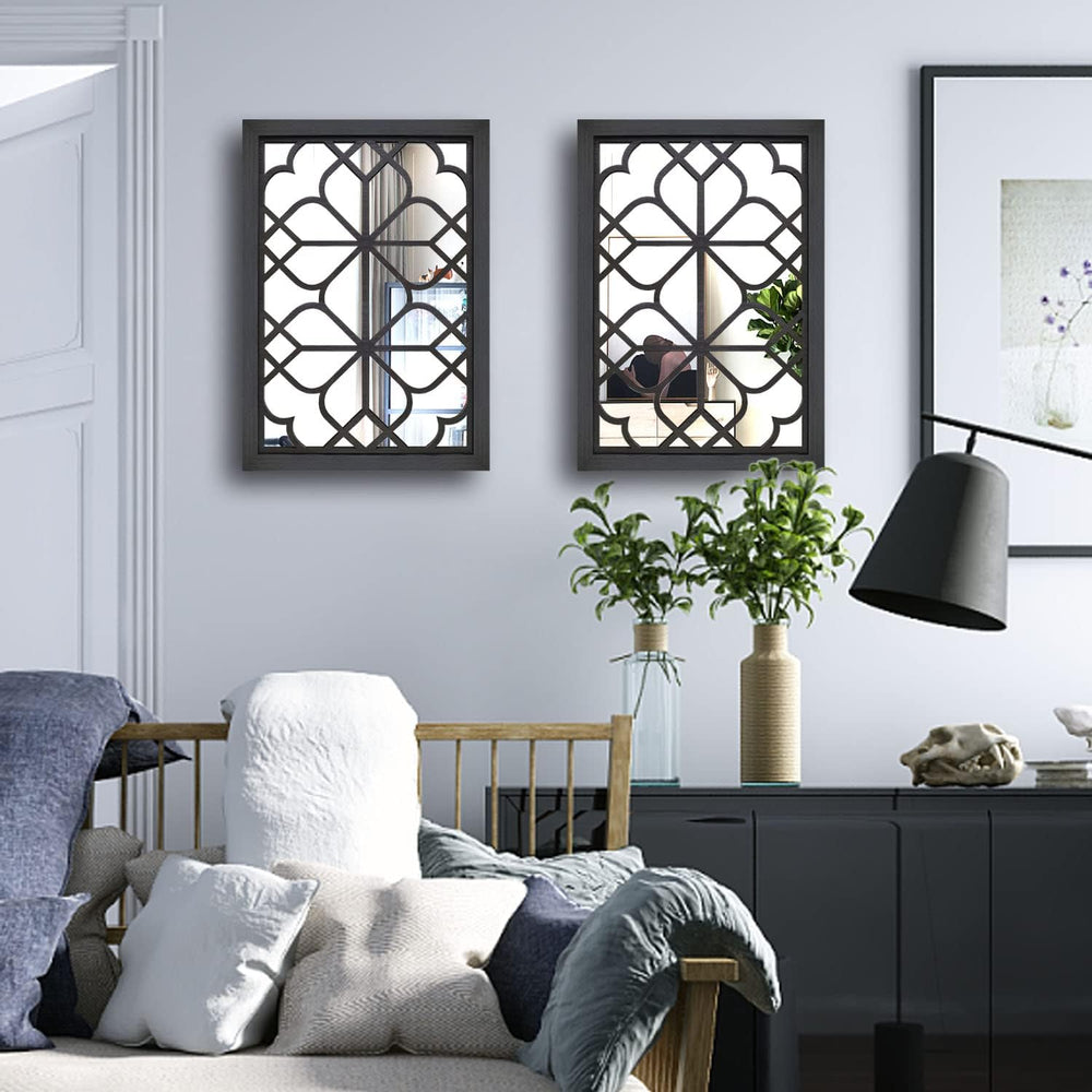 Wocred Set of 2 Rectangular Wall Mirror,Gorgeous Rustic Farmhouse Accent Mirr...
