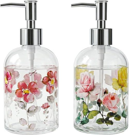 17oz Glass Soap Dispenser with Plastic Pump, 2 Pack Refillable Kitchen Soap by Topadorn