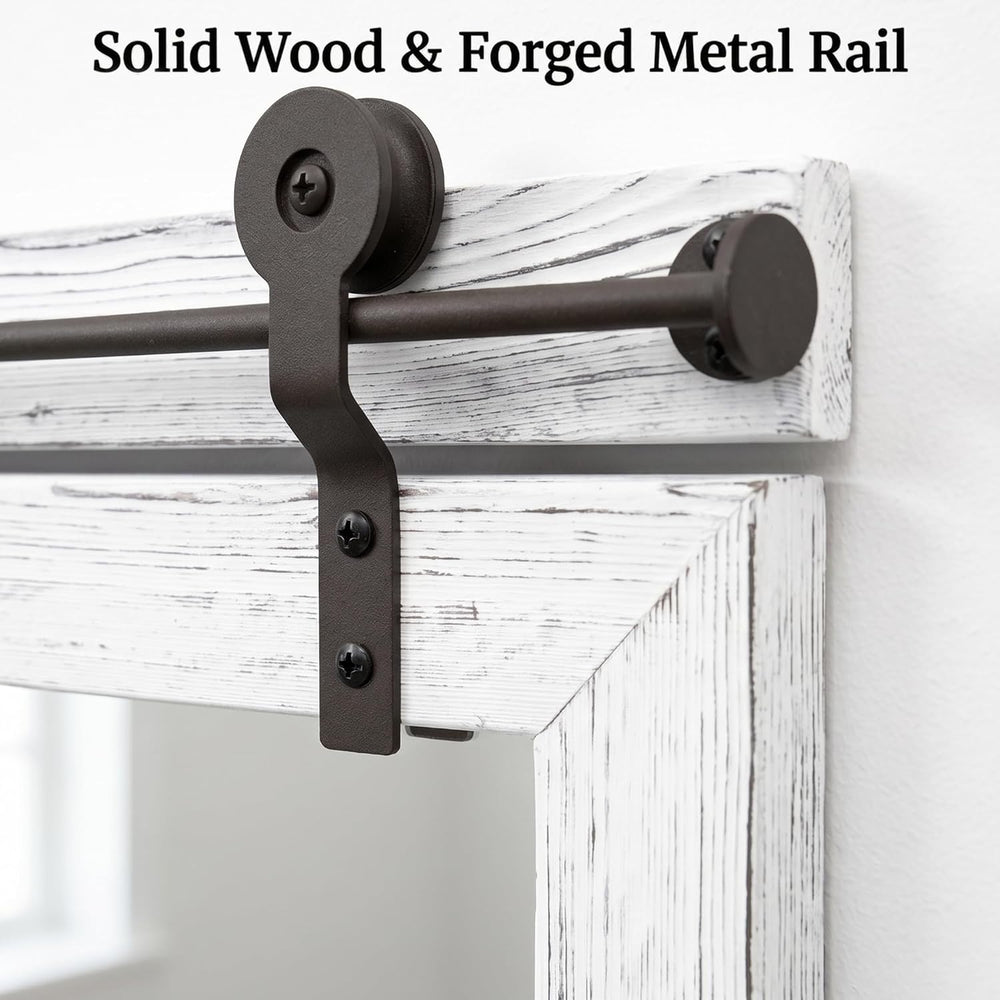 27"x49" Whitewashed Coastal Barn Door Wall Mirror with Wood Header