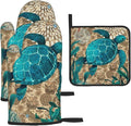 Retro Teal Nautical Oven Mitts and Pot Holders Sets, Sea Turtles Oven Gloves by Unknown