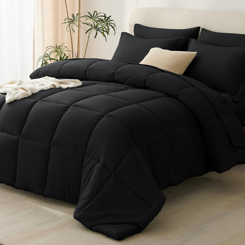 CozyLux Full Size Comforter Sets, 7-Piece Bed in a Bag, Black