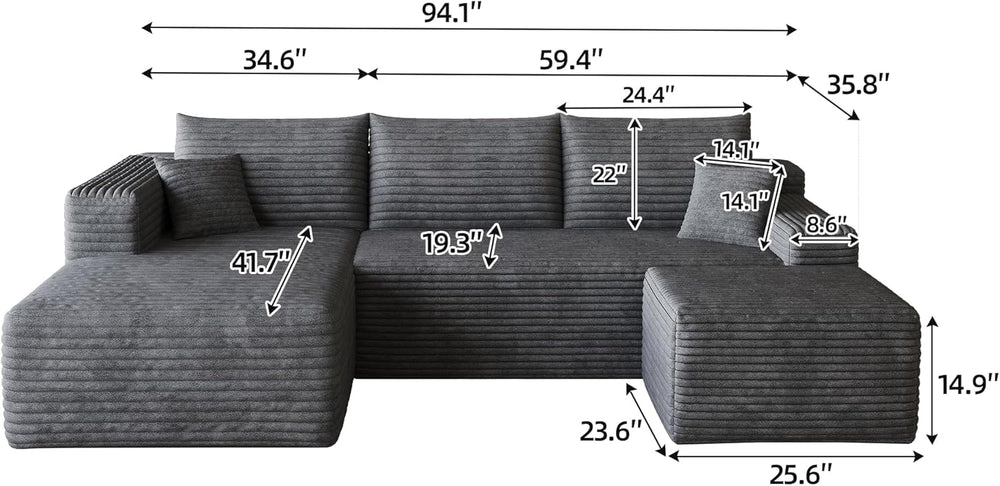 JINGLING 25.6 Inch Plush Corduroy Ottoman, Modular Sectional Foot Rest for Li...