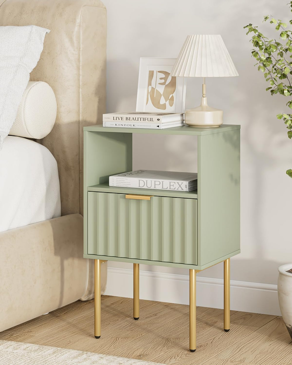Nightstand,Modern Bedside Table with Gold Frame,Night Stand,Bedside Furniture...