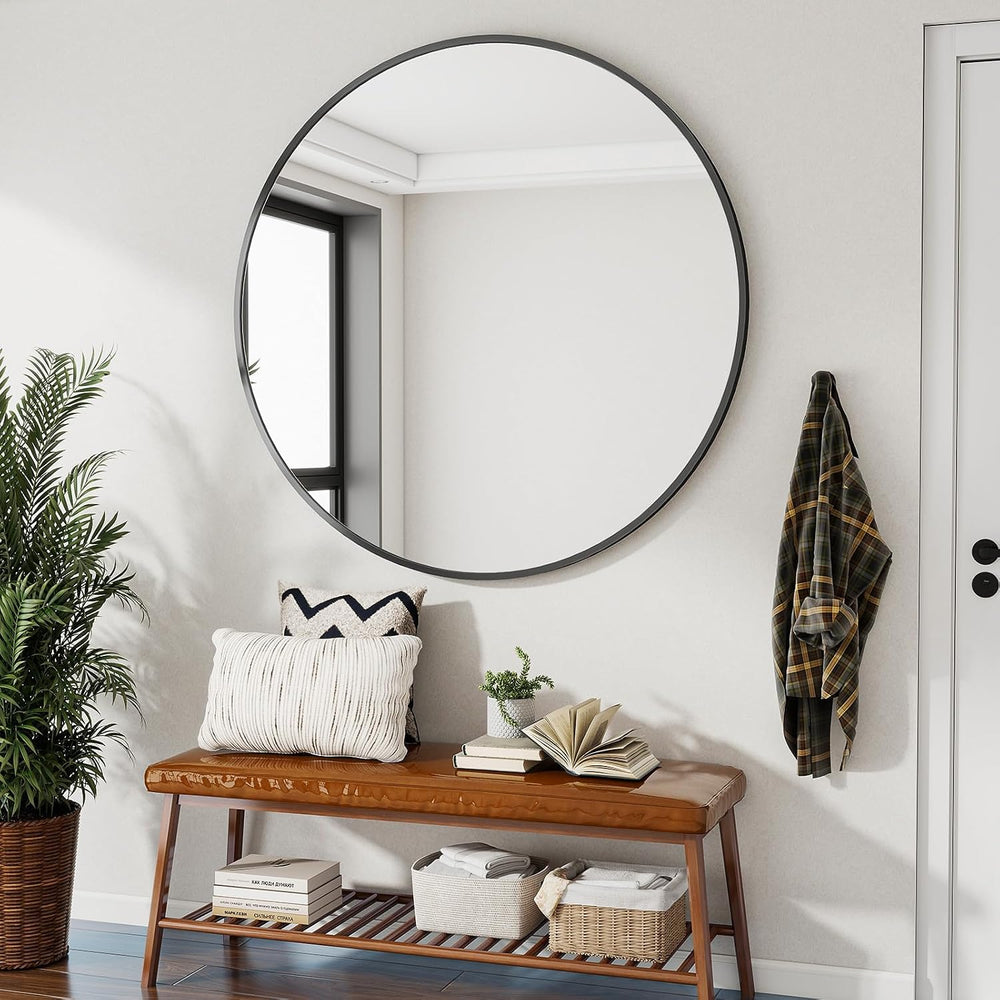 VooBang Large Black Round Bathroom Mirror 48" with Thin Metal Frame