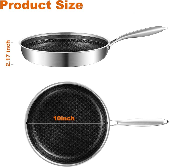 DELARLO 10 inch Tri-Ply Stainless Steel Frying Pan