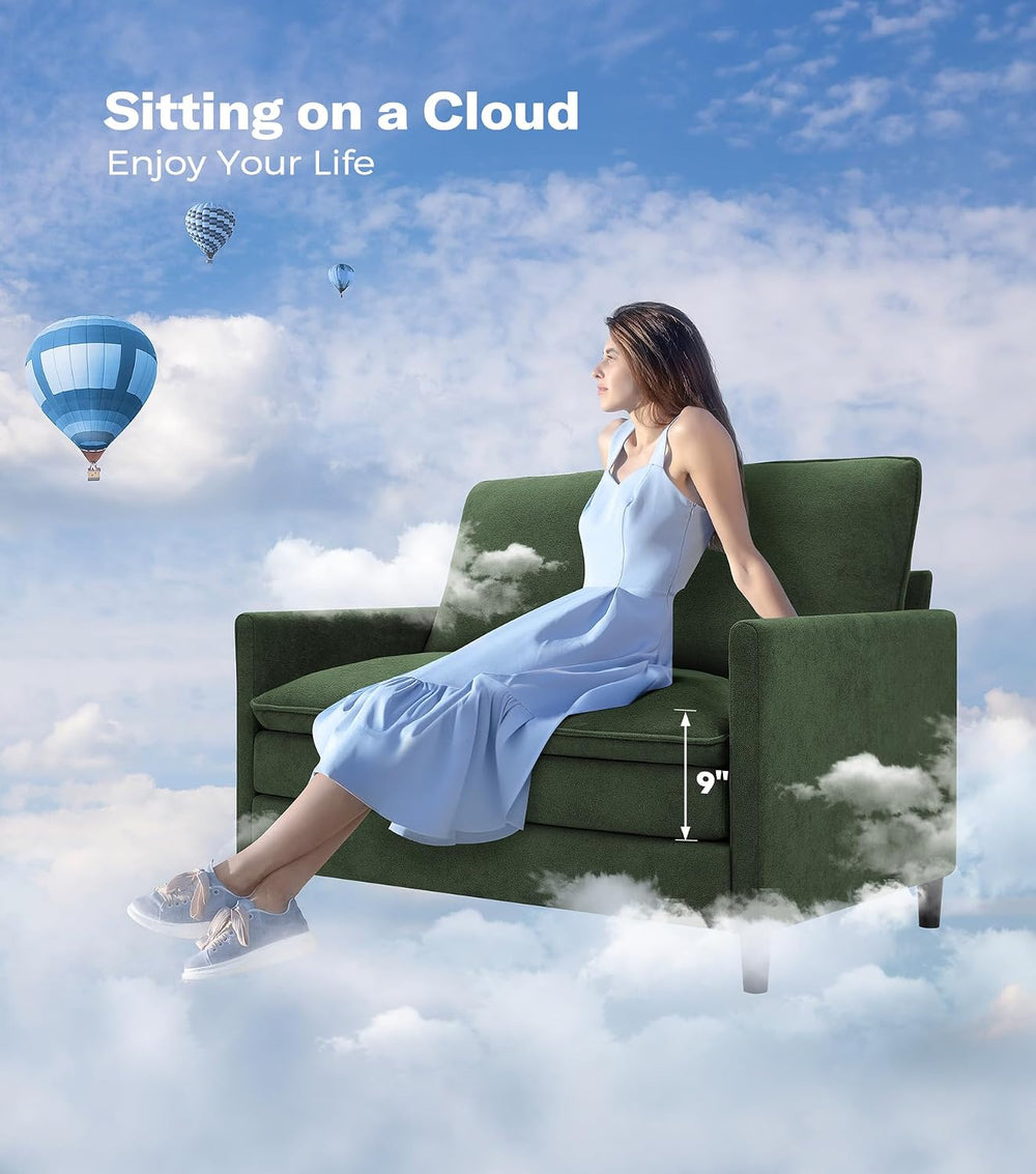 Welzona 3-Layers Cloud Loveseat Sofa, 51" Small Couch, Teddy Small Sofa