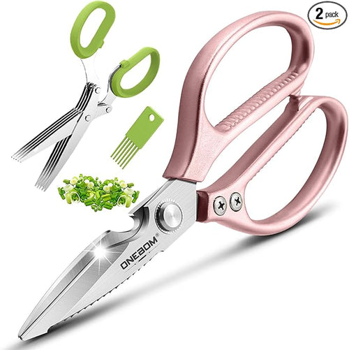 2 Pack ONEBOM Kitchen Shears, Kitchen Scissors Heavy Duty Serrated Blade by OneBom