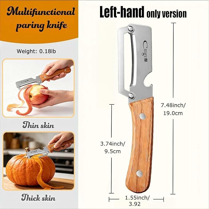 Multifunctional Vegetable Peeler, Wooden Handle & Bottle Opener Stainless Steel - Image 2
