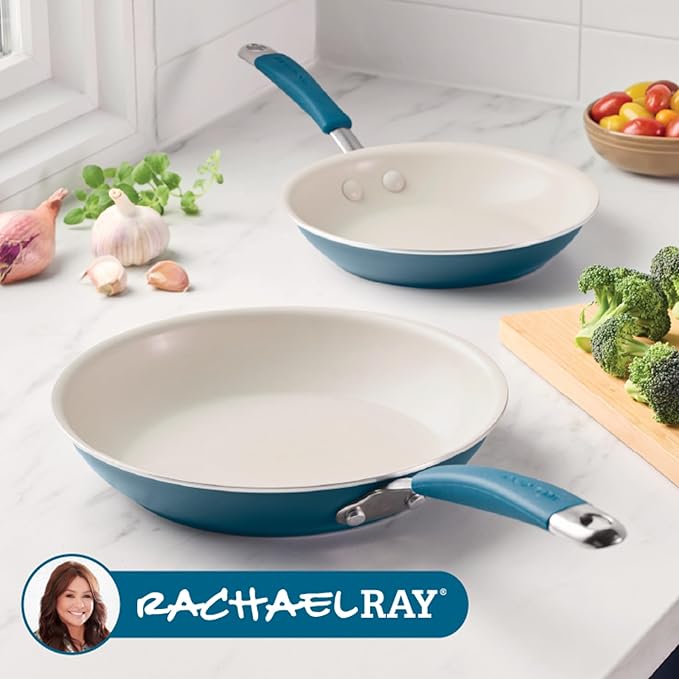 Rachael Ray Cucina Ceramic Nonstick Frying Pans/Skillet Set, Dishwasher Safe