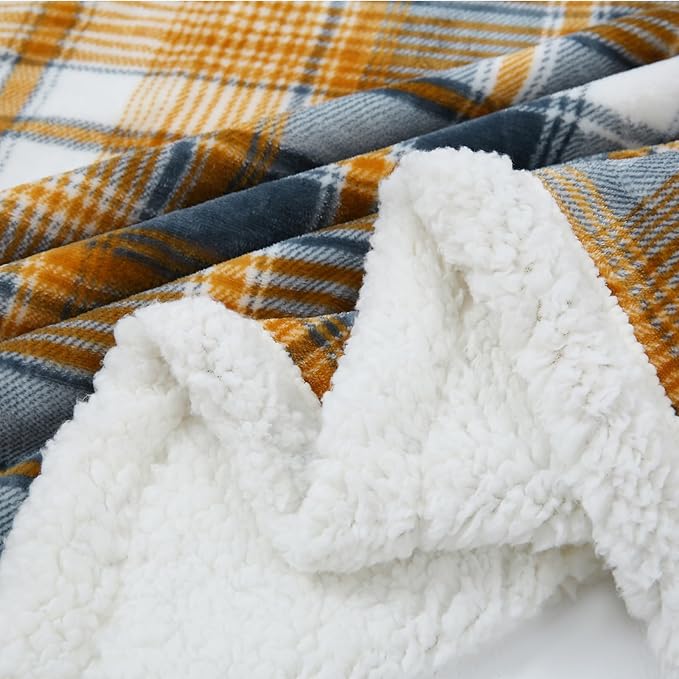 PU MEI Sherpa Blanket Twin Plaid Thick Bed Blanket, 60”*80” Super Soft Flannel - Image 3