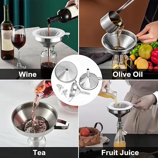 Stainless Steel Funnels for Kitchen use, Cleaning Brush.Funnel for Filling - Image 5
