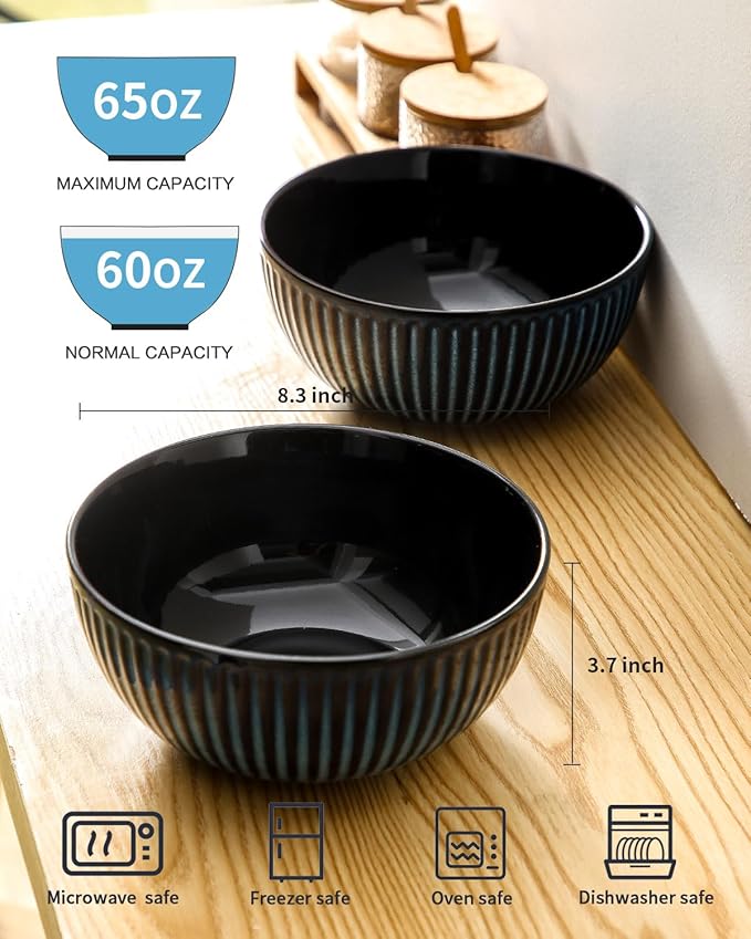 Hasense Large Salad Bowls of 2, Porcelain 60 Oz Serving Bowl 8 Inch - Image 2