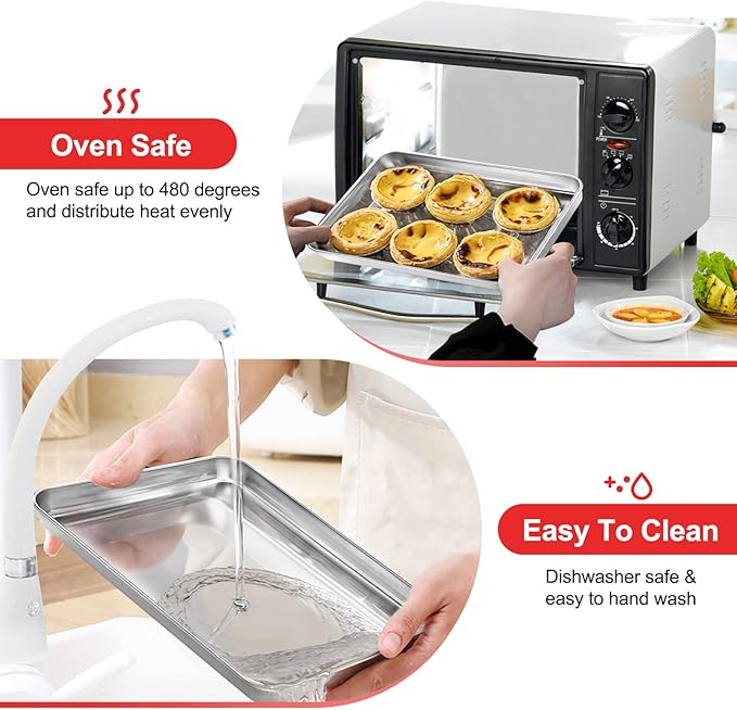 Cookie Sheets for Baking, Stainless Steel Baking Sheet Baking Pan Tray - Image 4