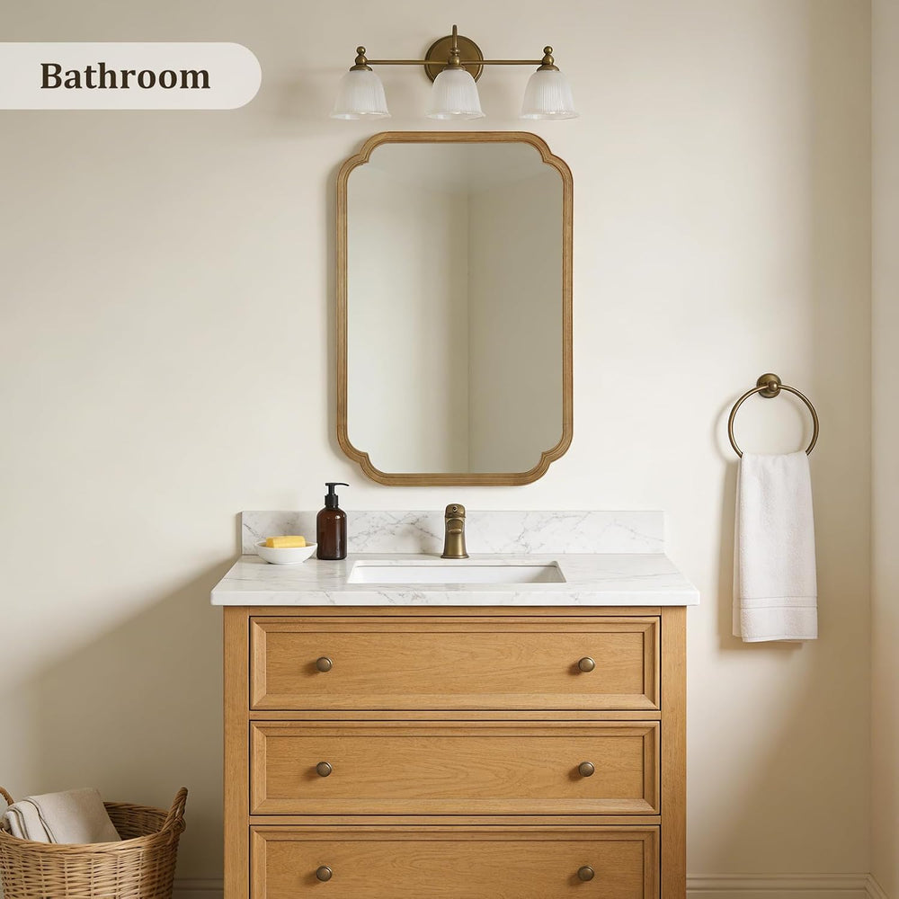 24" x 36" Rounded Corner Arch Wall Mirror with Wood Frame for Entry...