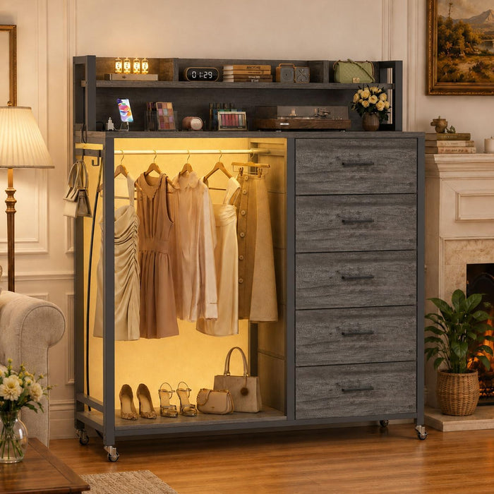 Cyclysio Clothes Rack with 5 Drawers and Shelf
