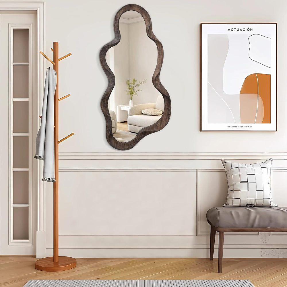 Large Asymmetrical Mirror, Wall Wood Frame Irregular Cloud Wavy Mirror