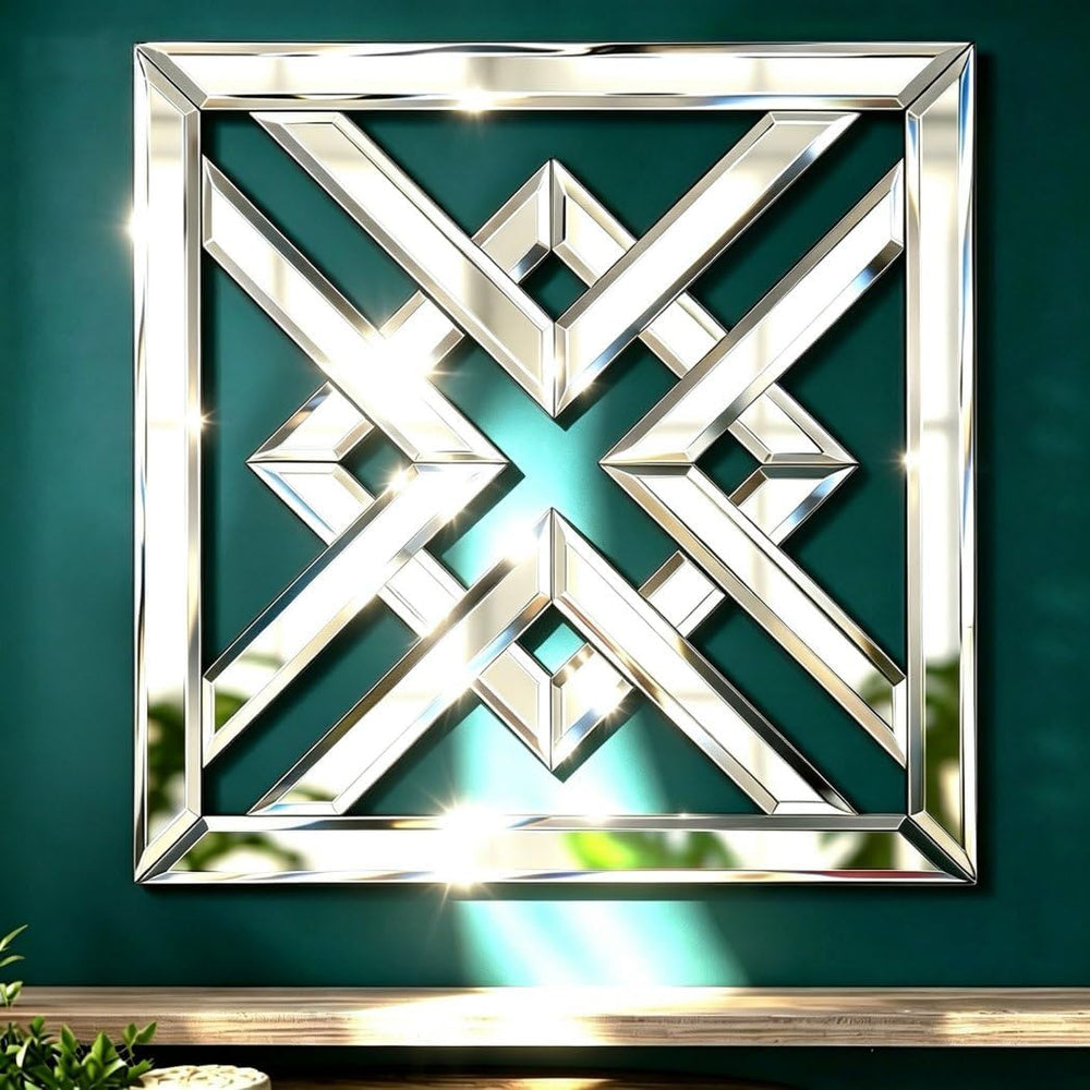 QMDECOR Silver Mirrored Wall Decor 16x16” Decorative Mirror Modern Fashion DI...