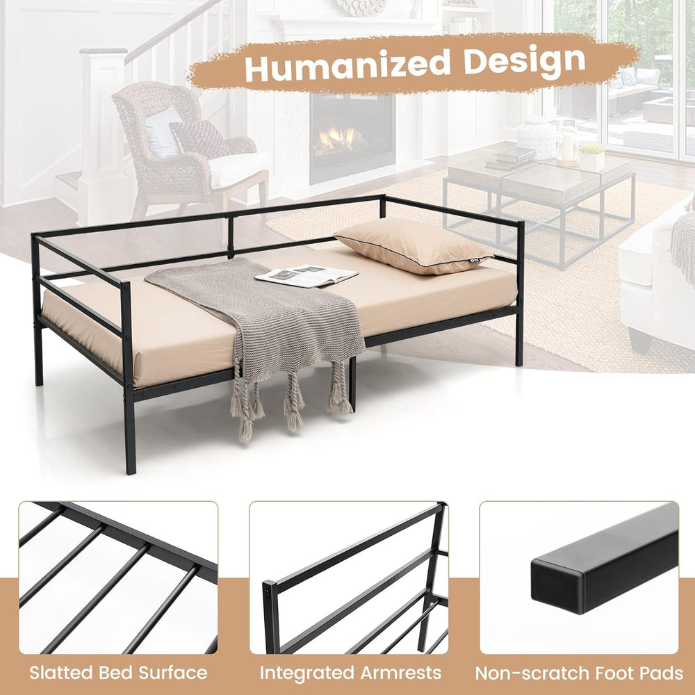GIANTEX Metal Twin Daybed Frame, Day Bed with Metal Slat Support & 3-Side...