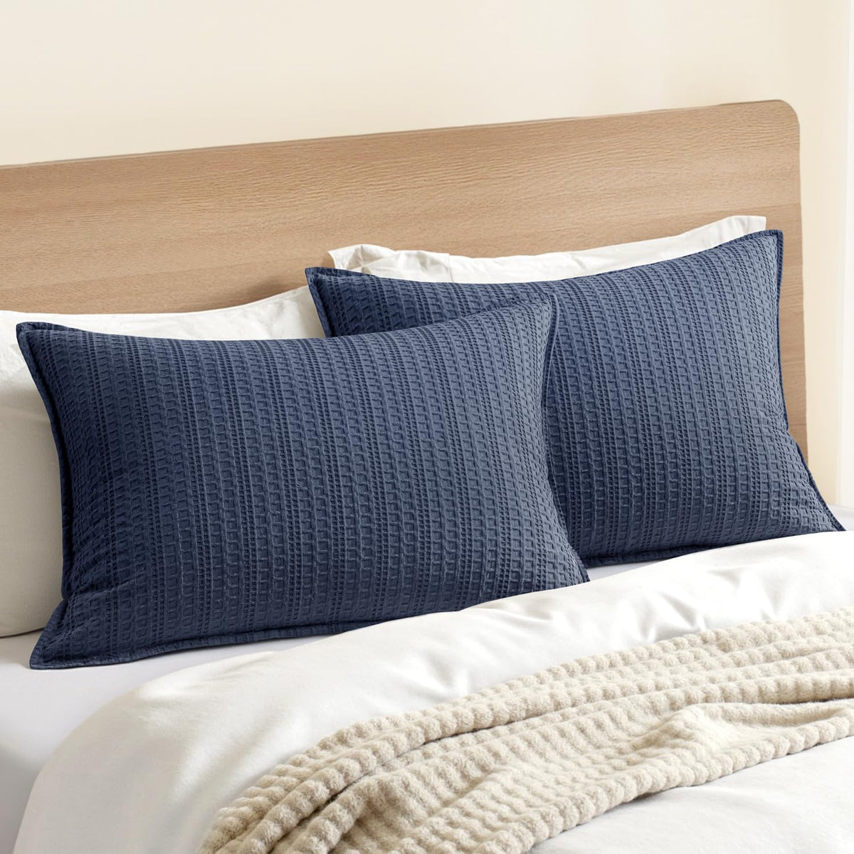 decorative waffle pillow shams king size 20x36 navy, main product view