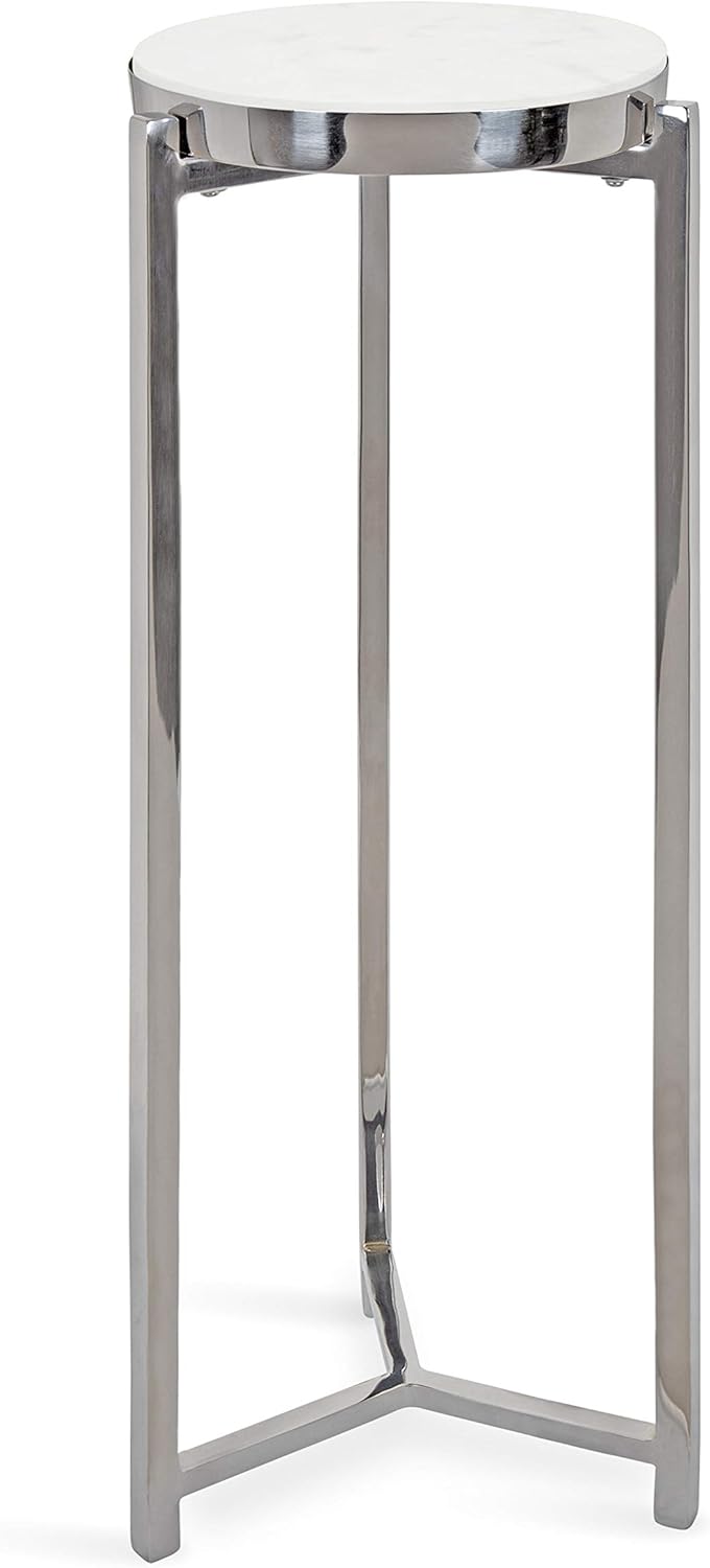 Kate and Laurel Aguilar Glam Round Drink Table, 8 x 8 x 23, Silver and White,...