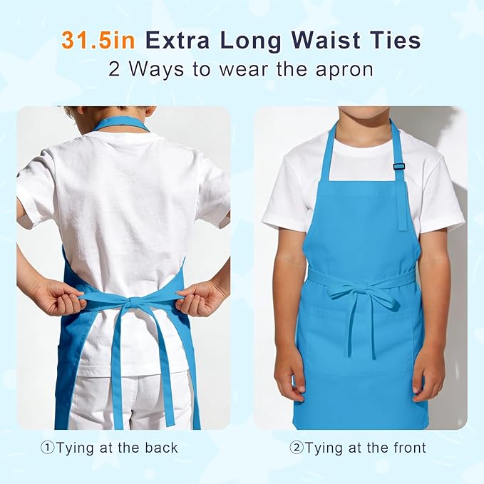 Kids Apron and Chef Hat Set, 16 Pieces Boys Girls Kids Apron - Image 3