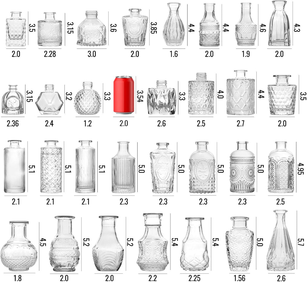 STARSIDE Small Bud Vases 30-Pack, Vintage Clear Glass Flower Vases in Bulk