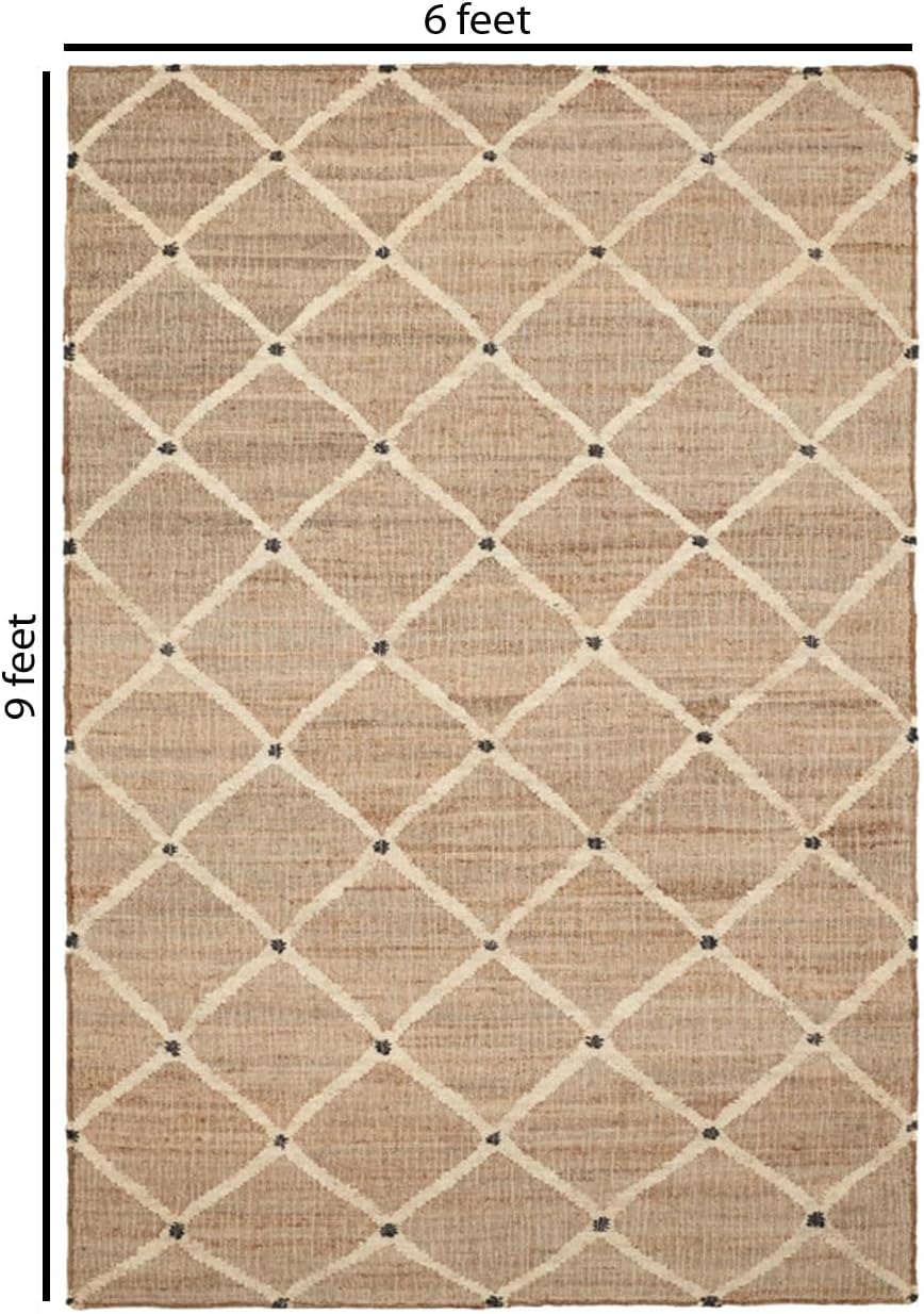 FRELISH DECOR Hand Woven Jute Area Rug 6'x9'- Geometric Design (Natural)