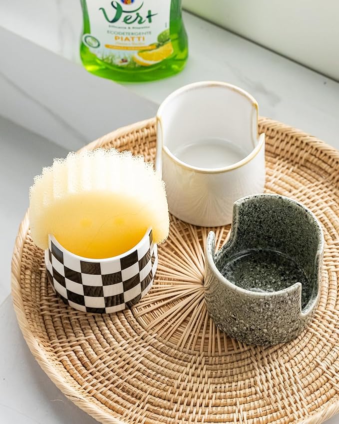Zoeeker Sponge Holder for Kitchen Sink, Ceramic Dish Sponge Drying Caddy - Image 6