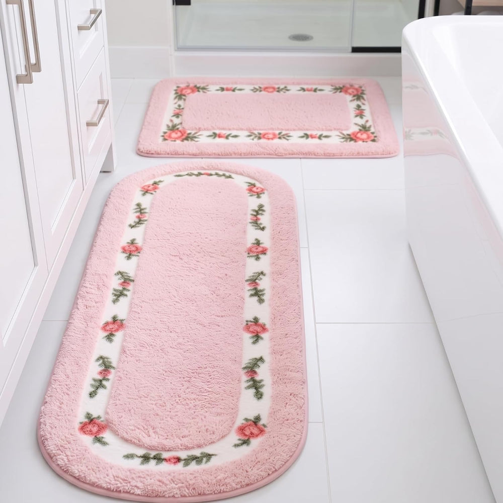 Drydiet 2 Pcs Rose Flowers Bathroom Rugs Set Coquette Room Decor Floral Rugs ...