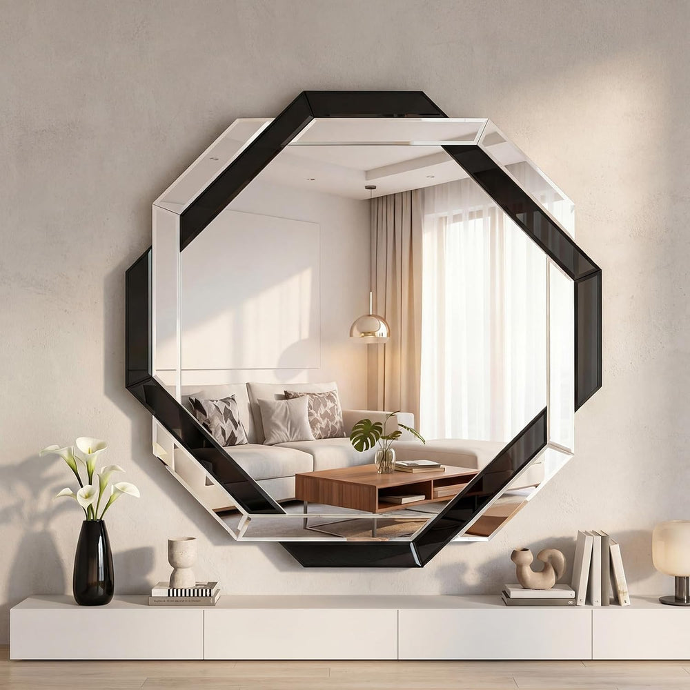 Vercraft Black Bathroom Mirror 20"×20" Decorative Beveled Edge Fram...