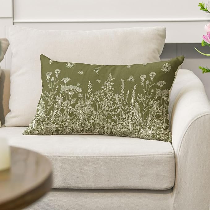 AVOIN colorlife Wildflowers Spring Moss Green Throw Pillow Cover, 12 x 20 Inch - Image 5