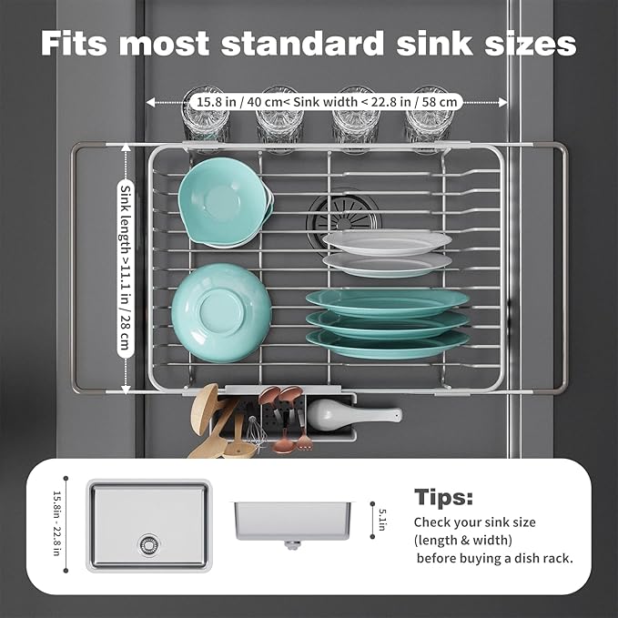 Dish Drying Rack in Sink: Expandable, 3-Slot Utensil Holder, Anti-Slip Handle. - Image 2