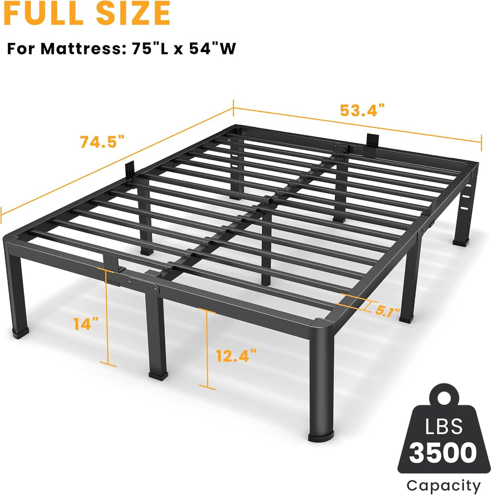 Superay 14 Inch Full Metal Bed Frame with Rounded Leg, Mattress Stopper