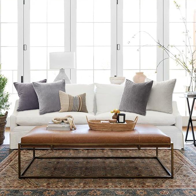 Topfinel Cushion Cover 50x50 cm Gray Set of 4 Corduroy Pillow Covers Cushion - Image 4