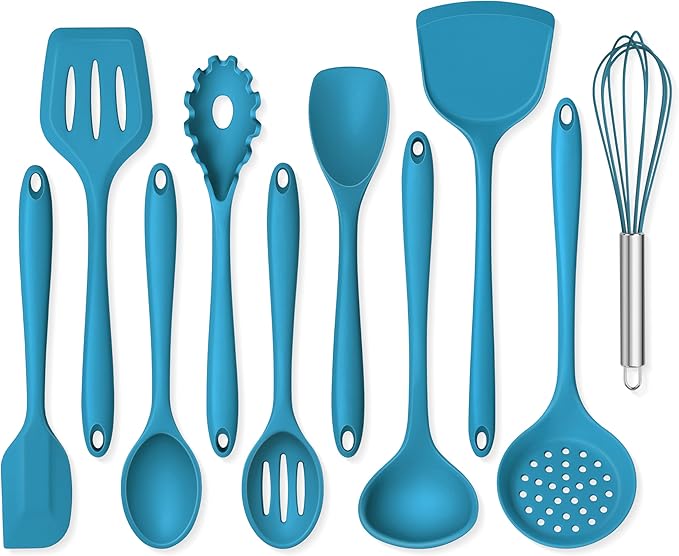Onader Navy Blue Kitchen Utensils Set, Silicone Cooking Utensils Set of 10 by Onader