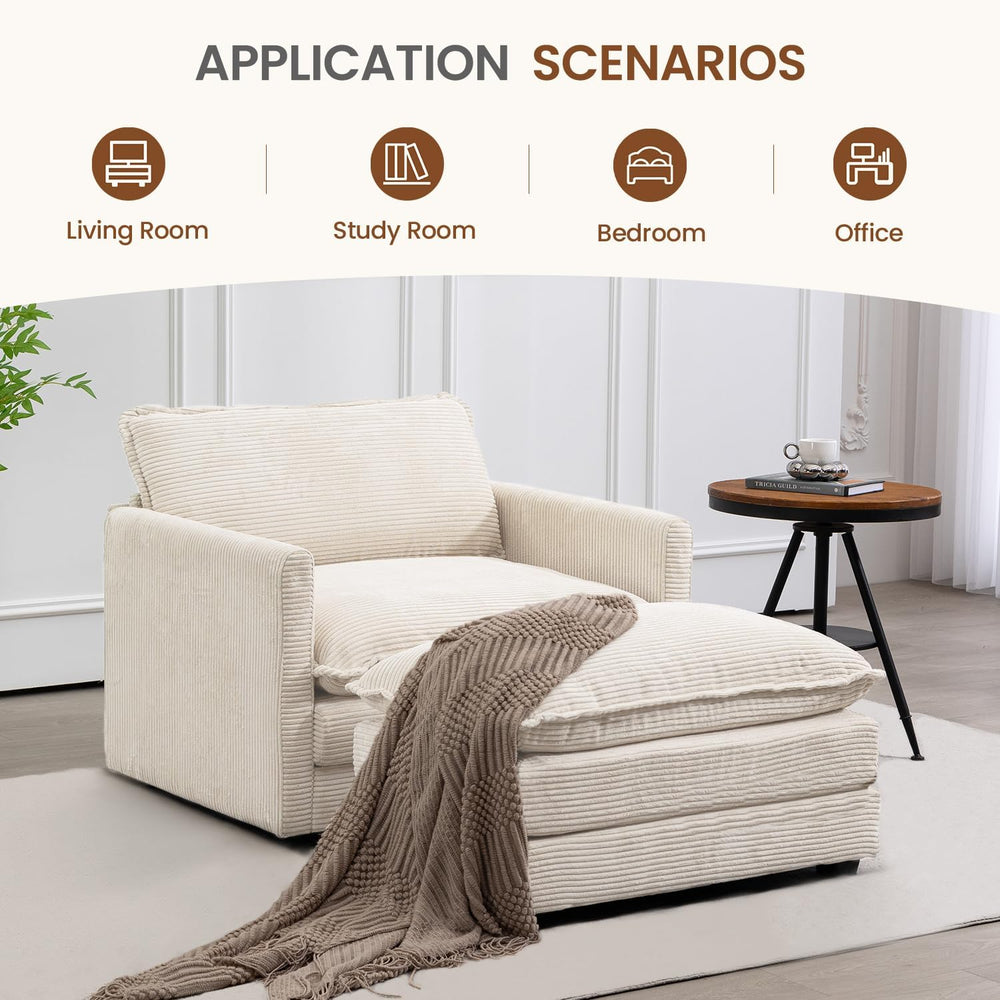 ROWHY 41'' Single Armchair with Ottoman, Modern Corduroy Cloud Couch ...