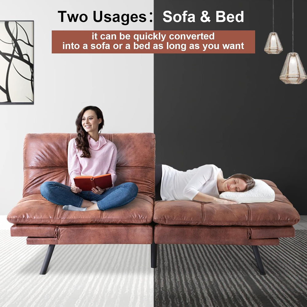 MUUEGM Futon Sofa Bed Faux Leather Memory Foam Couch Futon Sets,Convertible S...